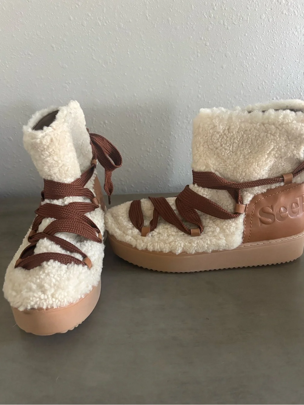 See By Chloé Charlee Shearling and Leather Boots